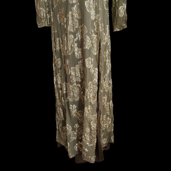 EN CRÈME V-neck Kimono Sleeve Maxi Gold Metallic Dress Boho L - Picture 4 of 12